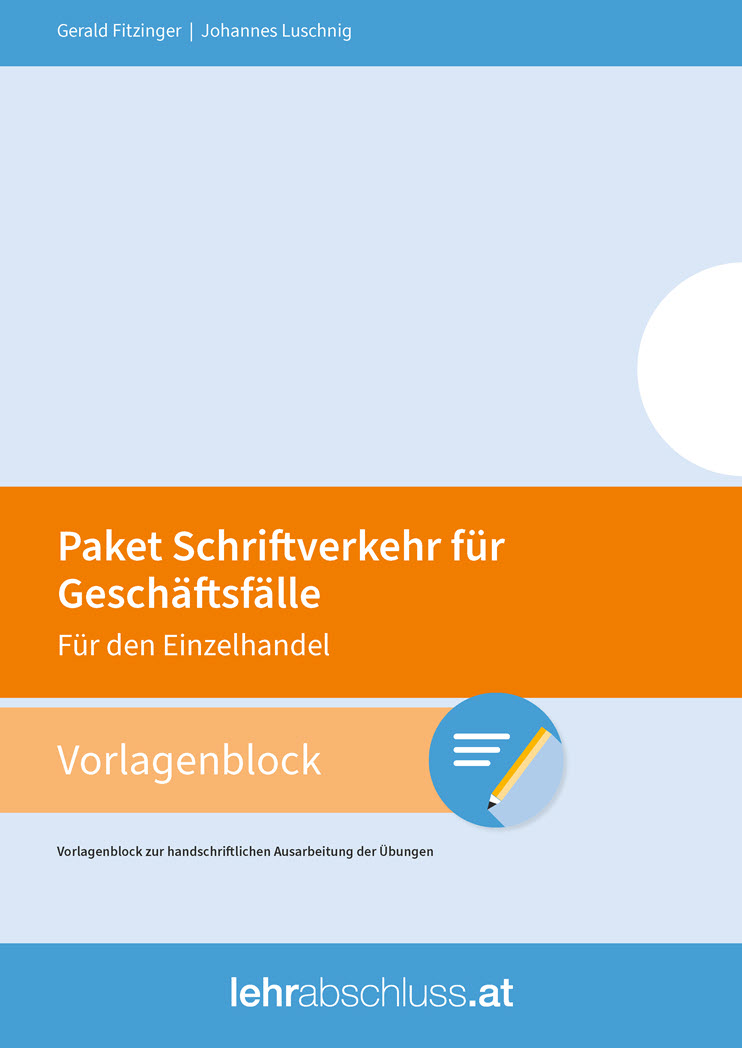 Vorlagenblock zum Paket Schriftverkehr für Geschäftsfälle Einzelhandel